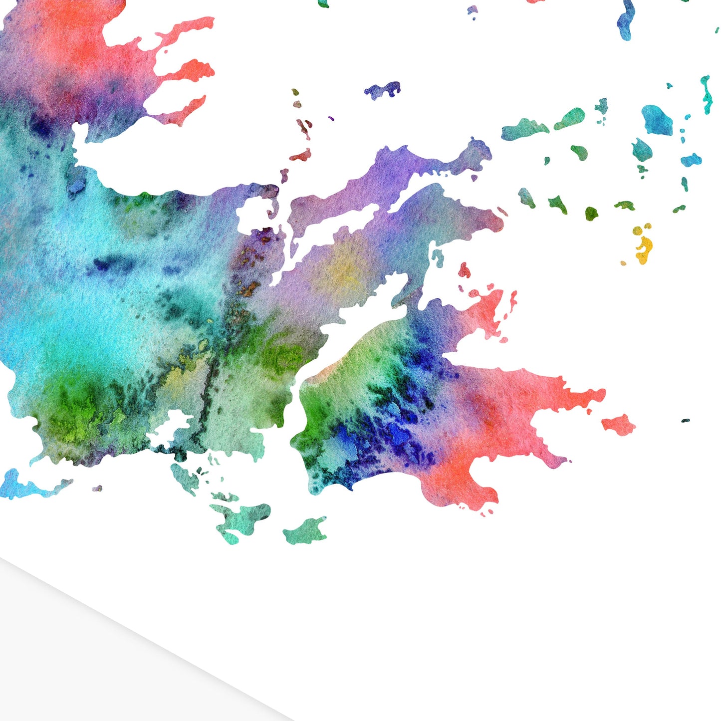 Watercolor Greece Map, Colorful Greece Art Print, Instant Download