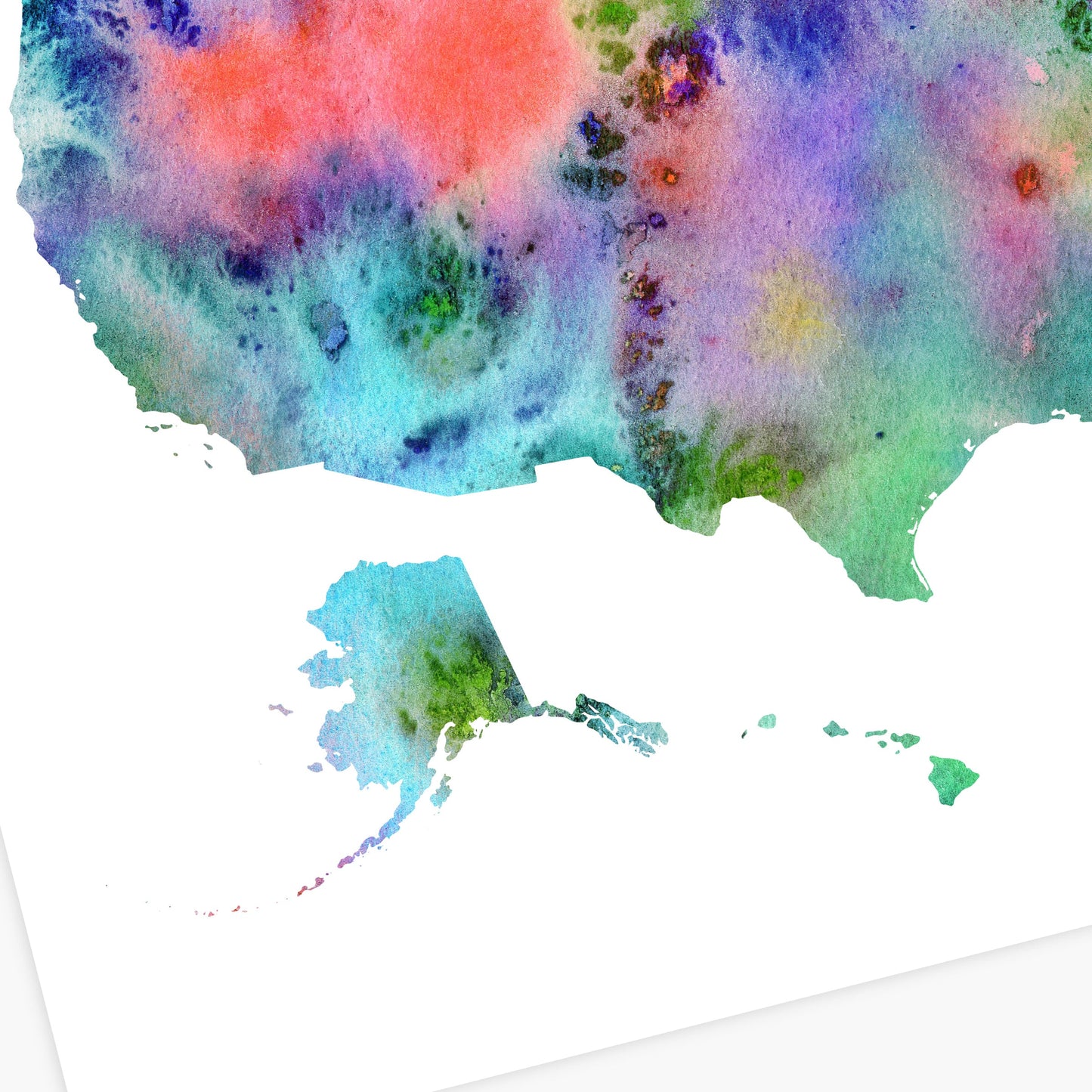 Colorful Watercolor USA Map, United States Map Print, Instant Download