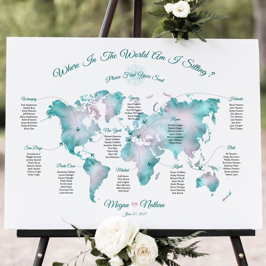Travel Theme Wedding Seating Chart: Why Choose a Watercolor Map Table Plan