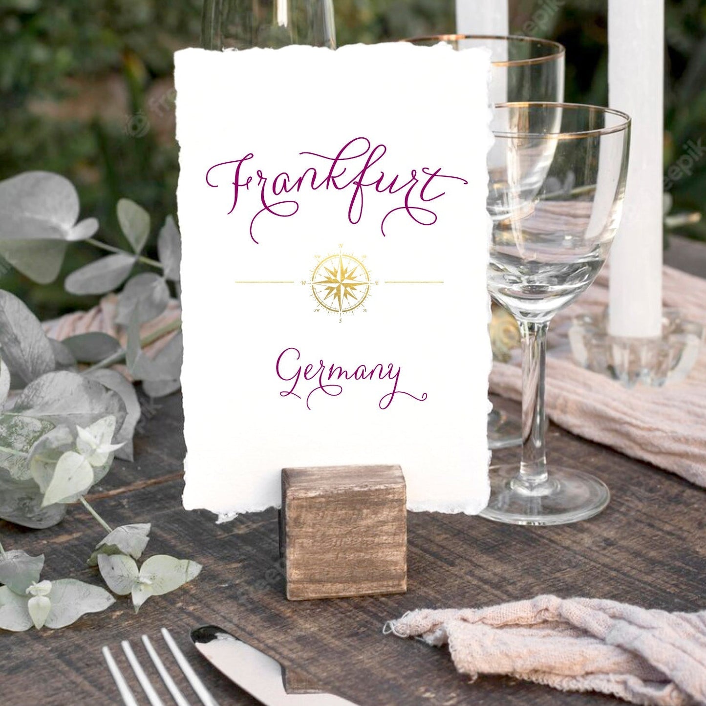 Destination wedding table numbers, country city name table cards PDF