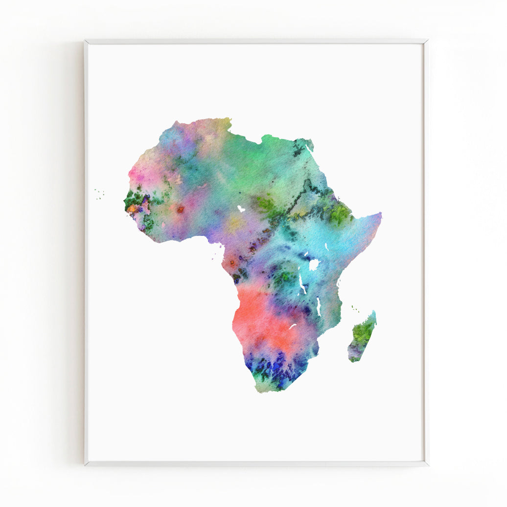 Watercolor Africa Map, Colorful Abstract Africa Print, Instant Download