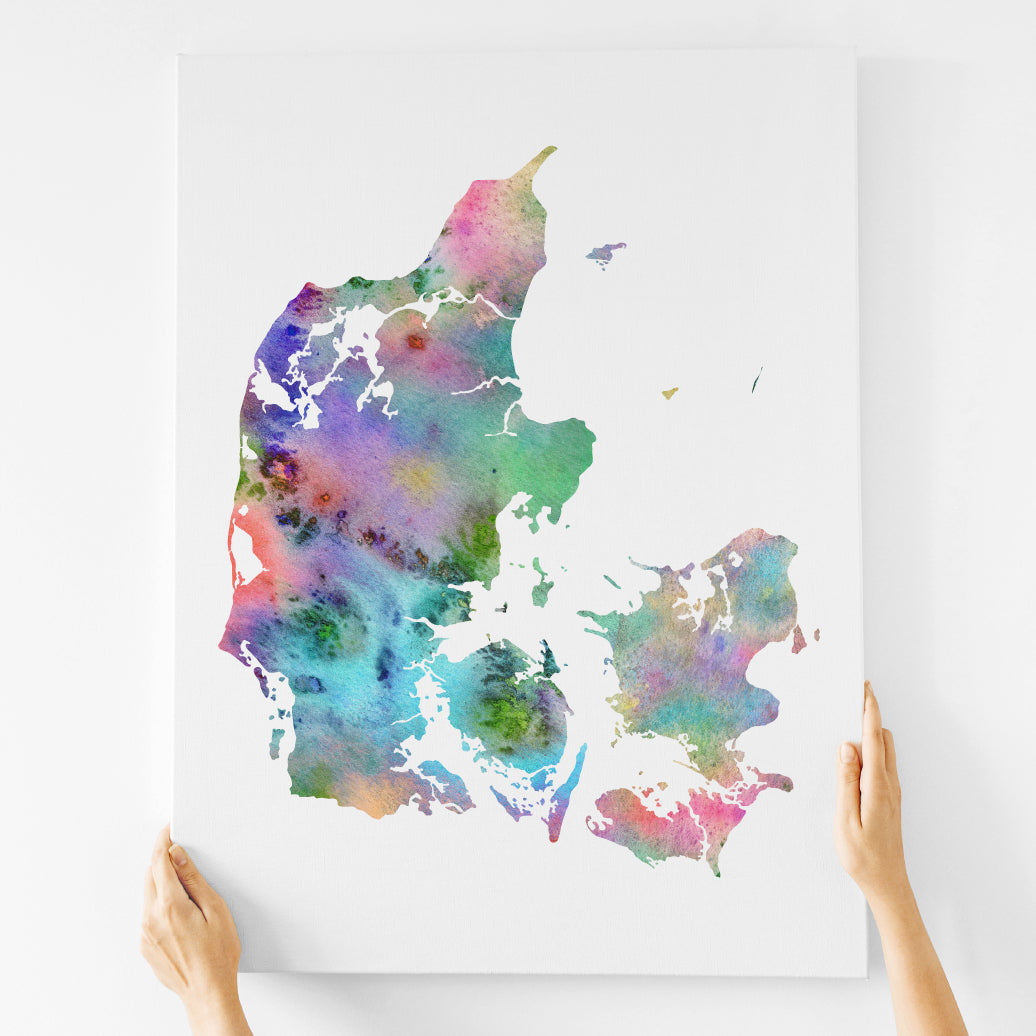 Watercolor Denmark Map, Colorful Denmark Art Print, Instant Download