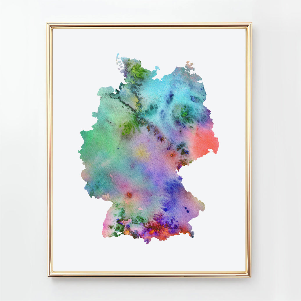 Colorful watercolor map of Germany, abstract Germany map wall art print available as an instant download
