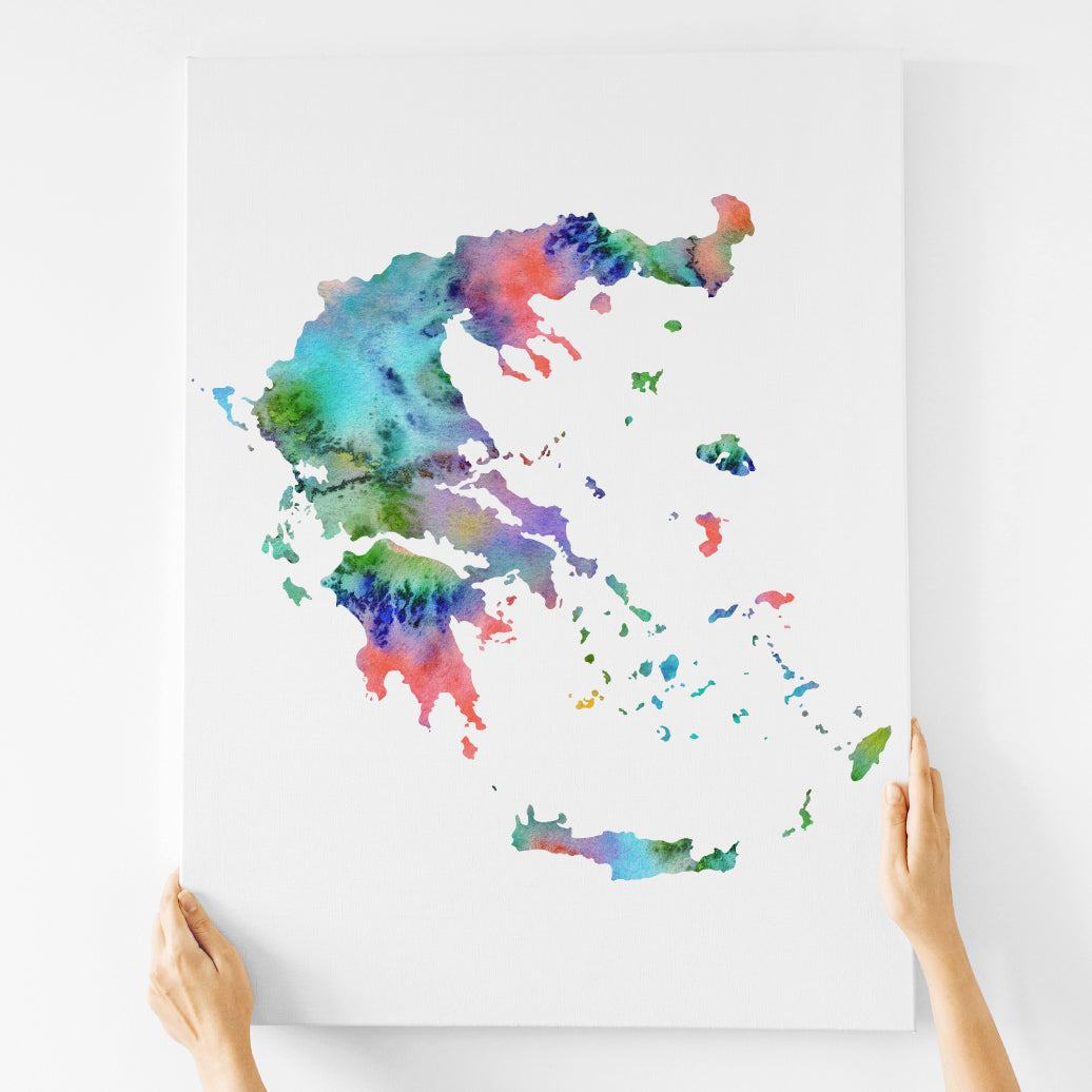 Watercolor Greece Map, Colorful Greece Art Print, Instant Download