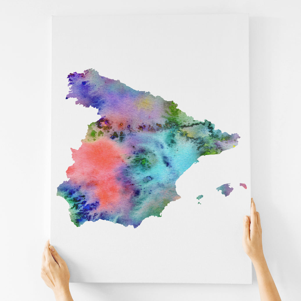 Watercolor Spain Map, Colorful Abstract Spain Art Print, Instant Download