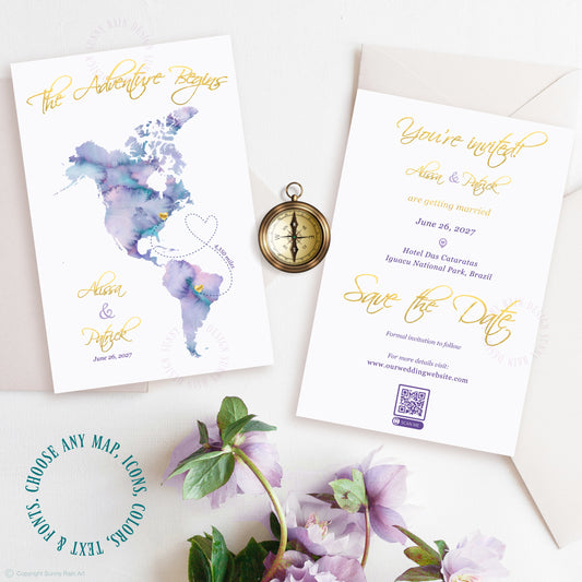 Travel theme Save the Date invite, Unique Save the Date invitation