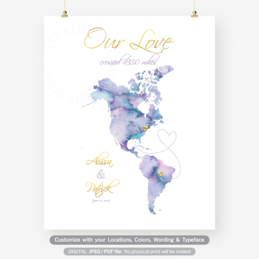 Unique personalized wedding gift, custom watercolor map guestbook sign