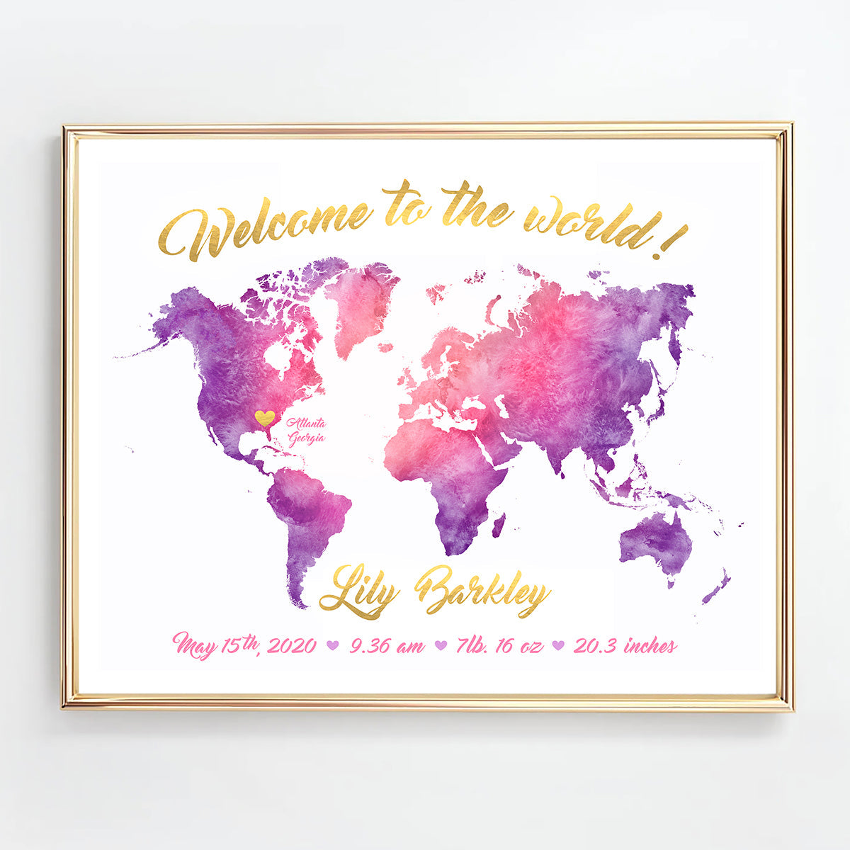 Hello World birth announcement card, baby birth stats wall art print available as printable JPEG and PDF files