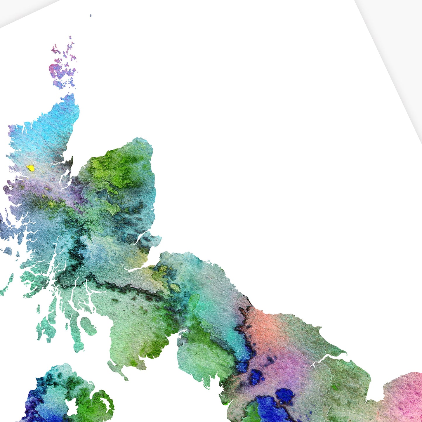 Watercolour United Kingdom Map Art Print, Digital Instant Download