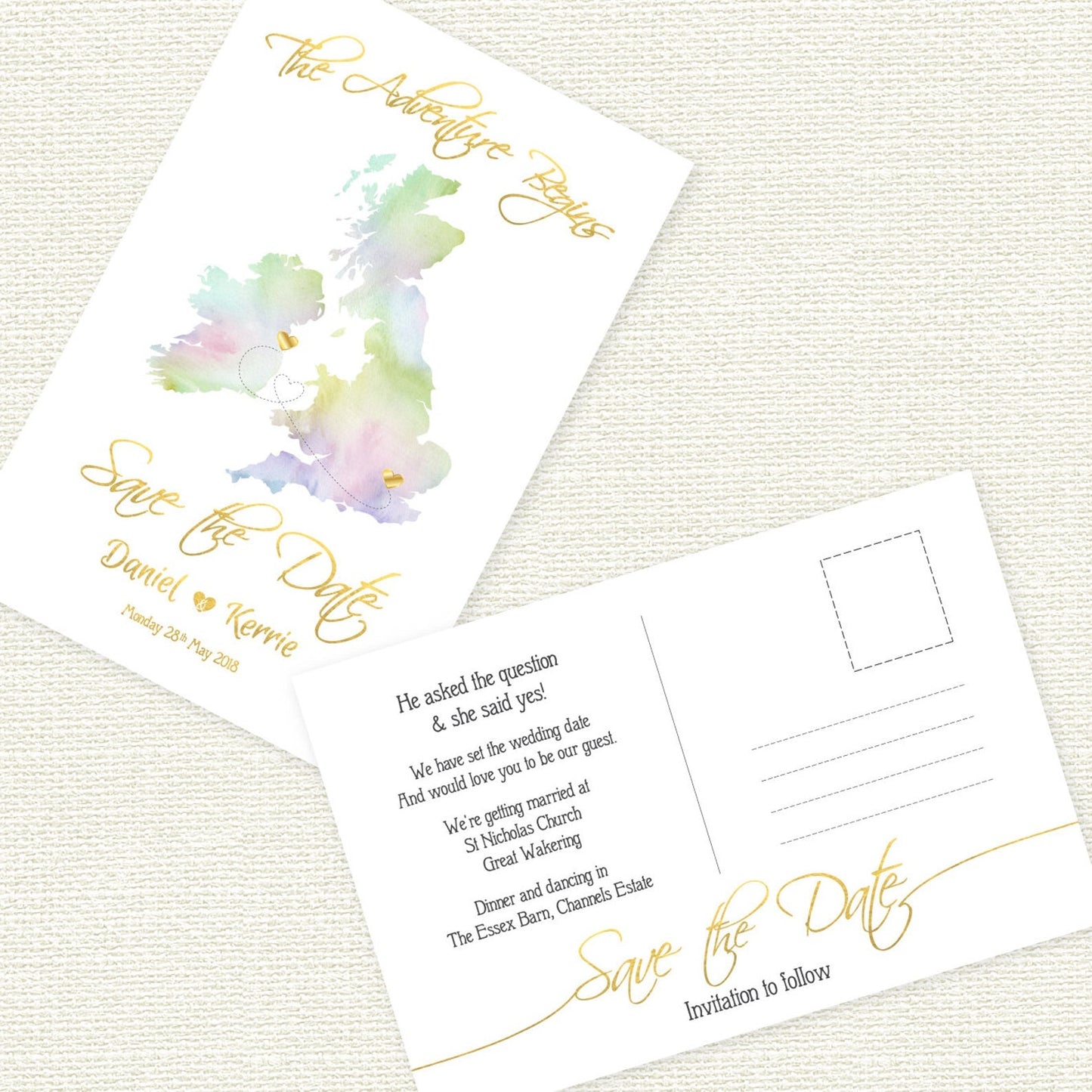 Watercolor Map Save the Date postcard, Destination wedding invitation