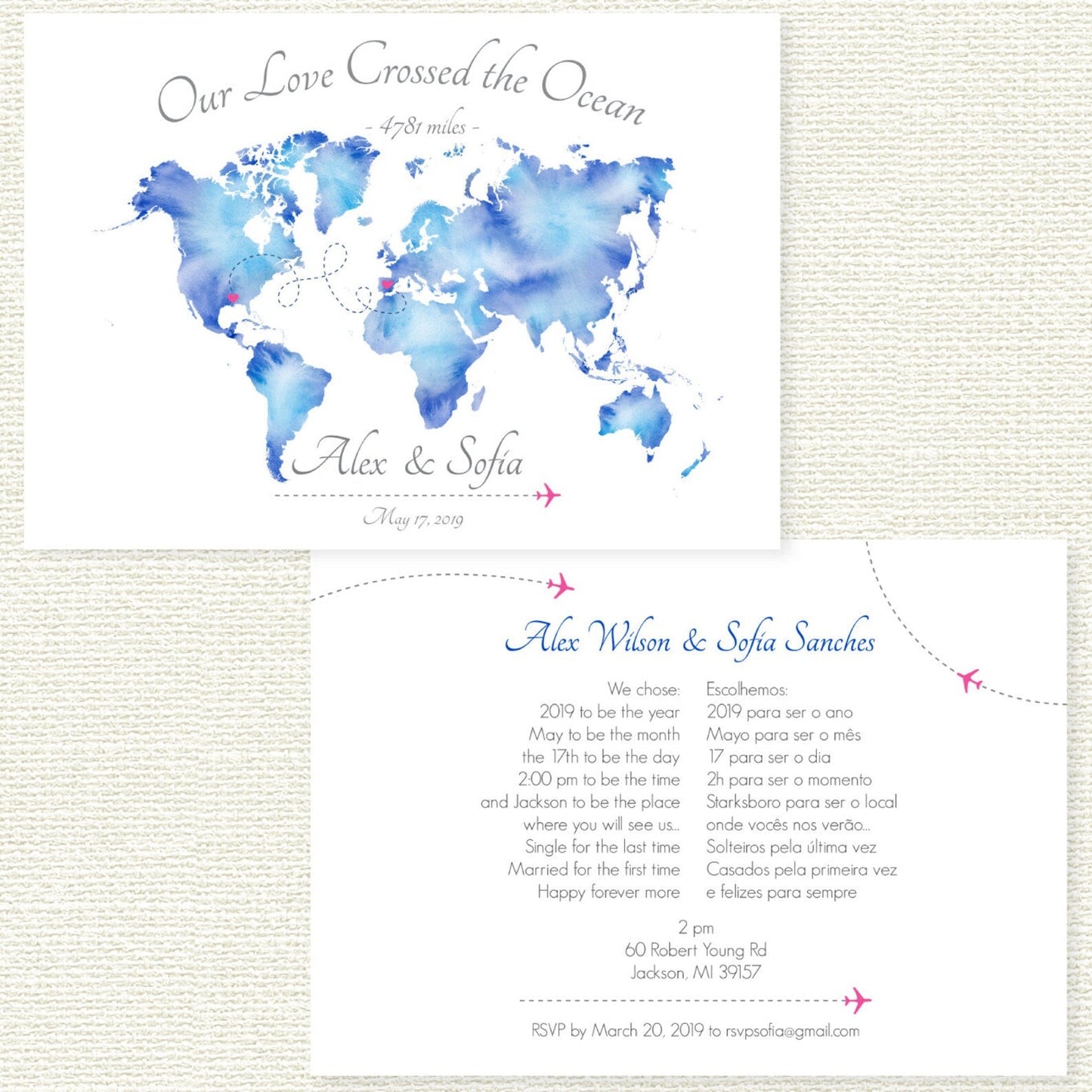 Travel theme Save the Date invitation postcard, digital files download