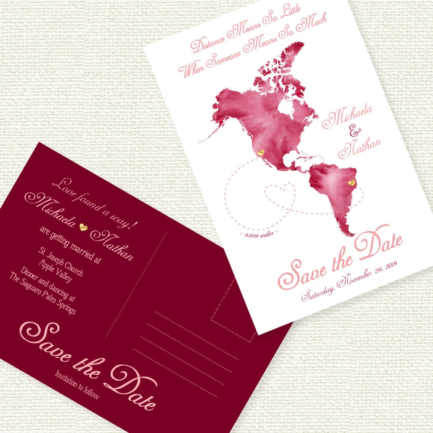 Travel theme Save the Date invitation postcard, digital files download