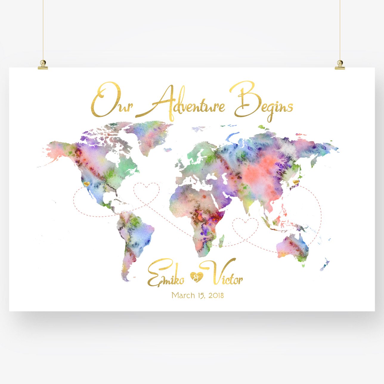 Personalized wedding gift, unique custom watercolor map art printable