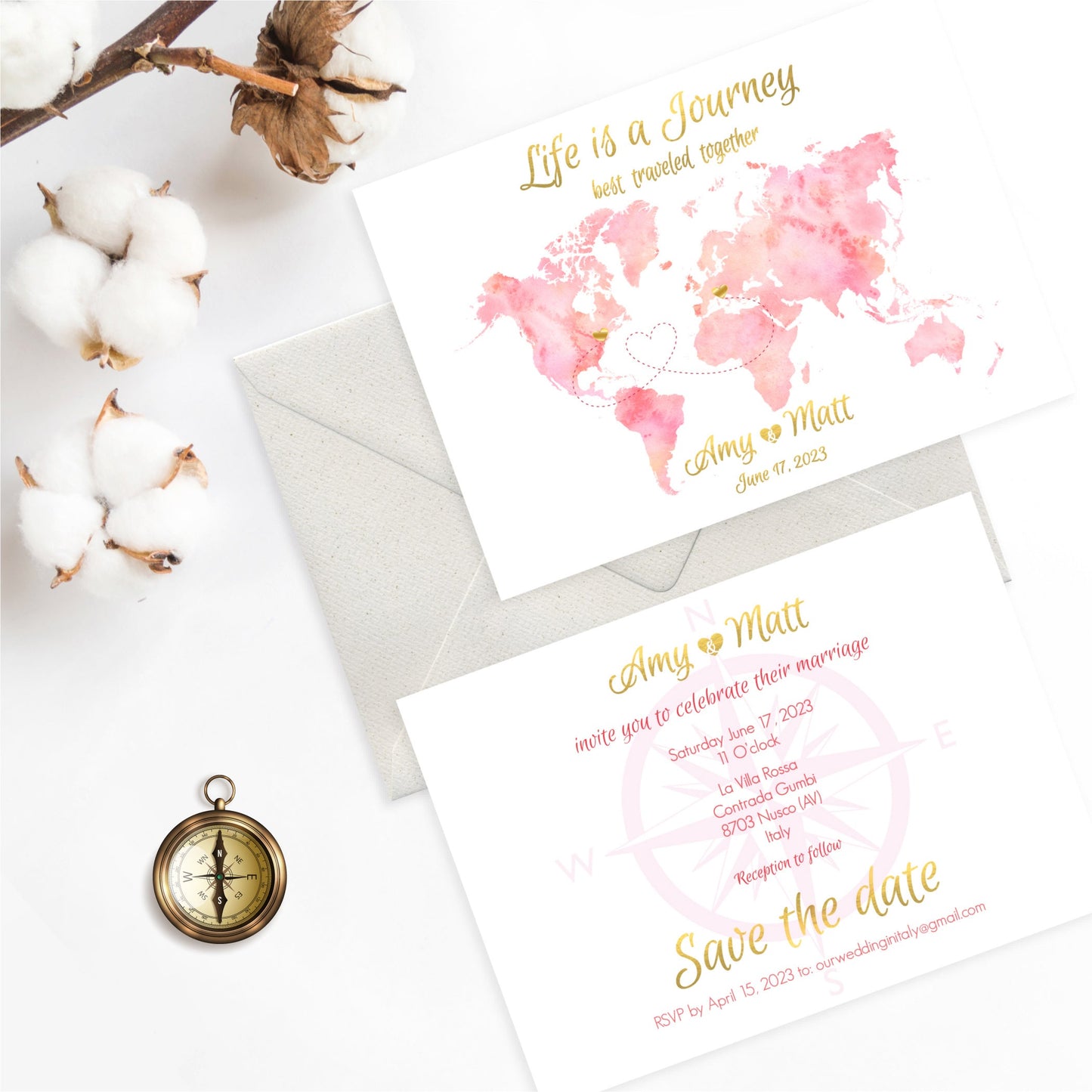 Watercolor Map Save the Date postcard, Destination wedding invitation