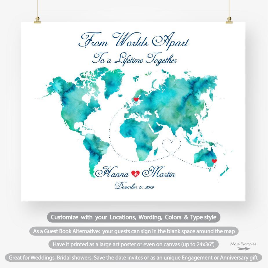 love story wedding sign printable watercolor world map guest book alternative
