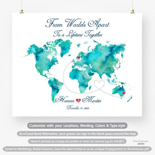 love story wedding sign printable watercolor world map guest book alternative