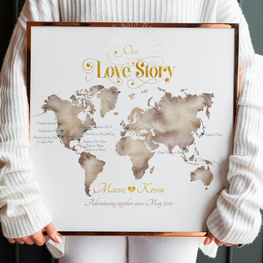 Our love story map, personalized map art print, unique anniversary gift