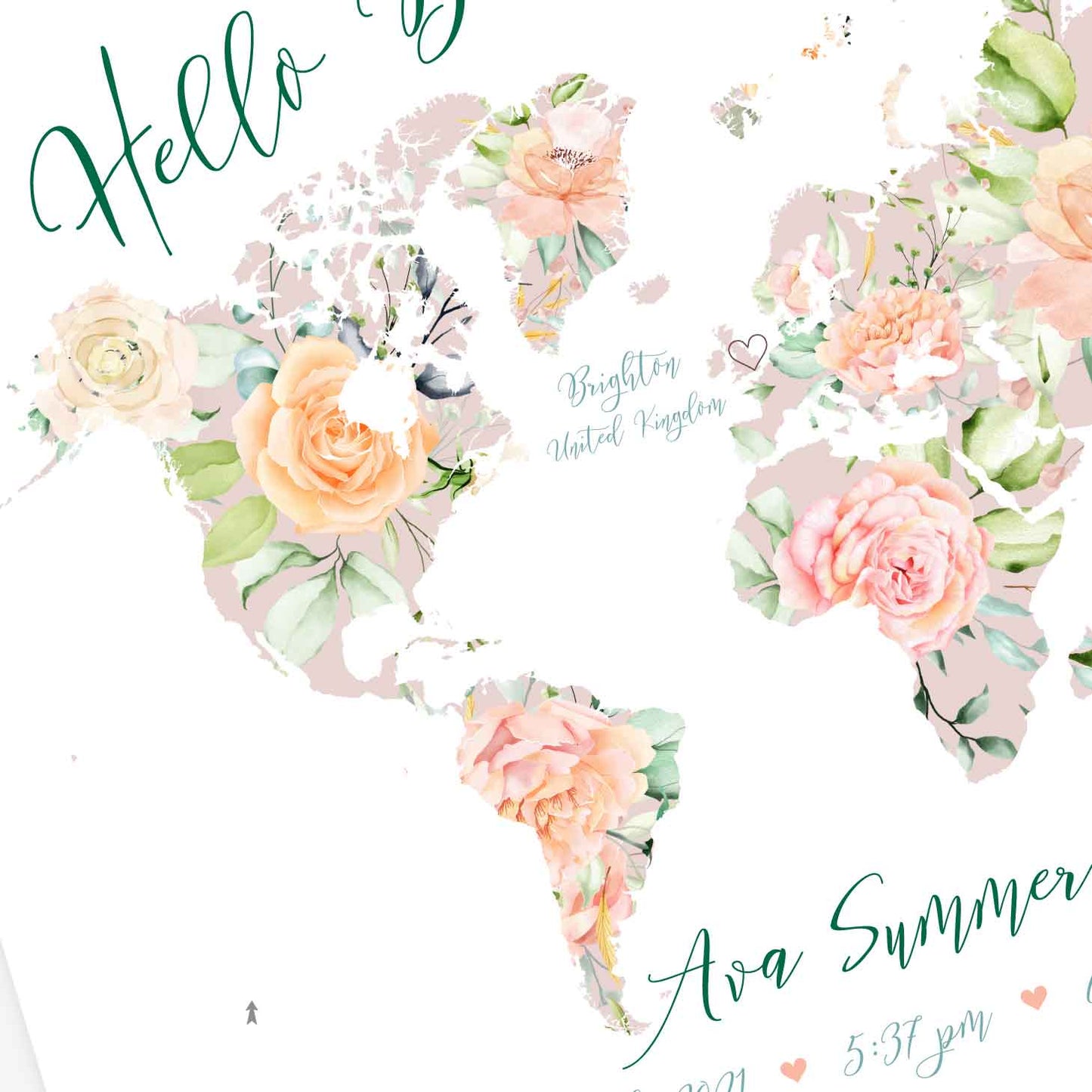 Baby birth stats wall art print, Hello World map birth announcement card
