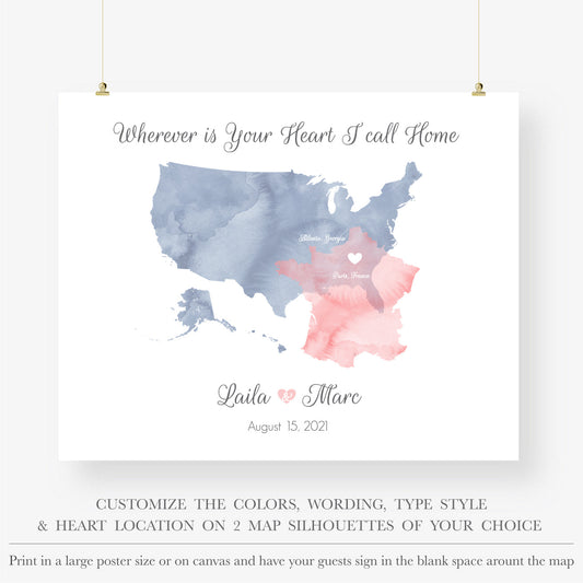 Our first home sign, Personalized map gift, Printable custom map art