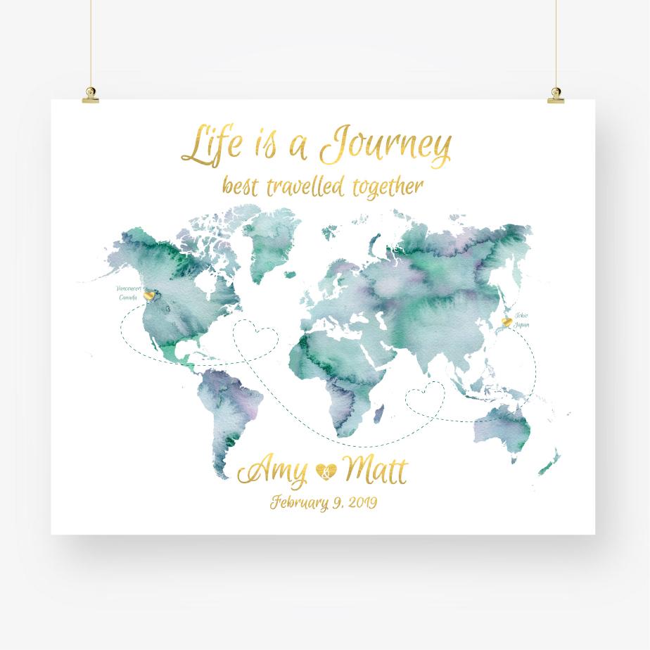 Personalized wedding gift, unique custom watercolor map art printable