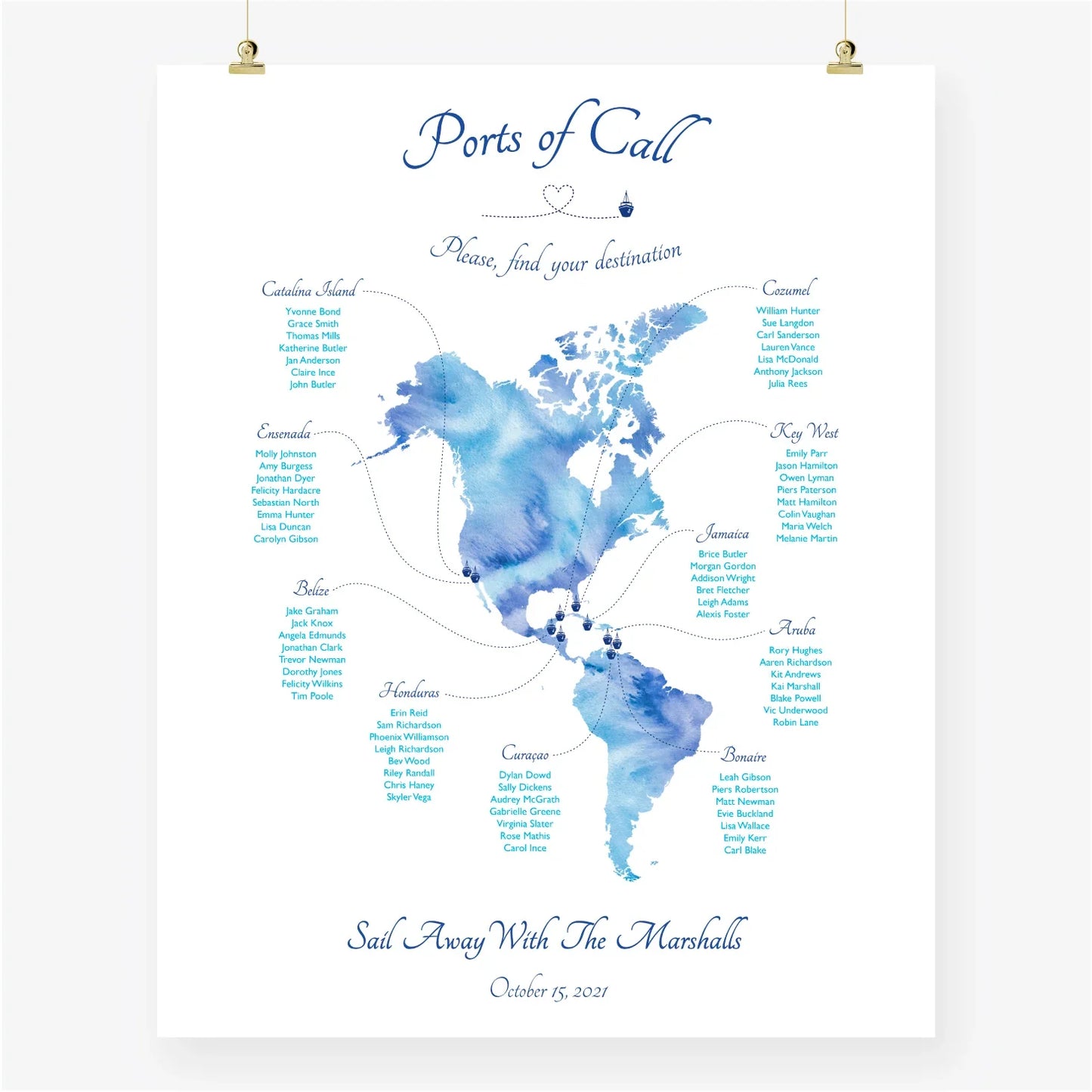 Travel theme seating chart for destination wedding printable world map