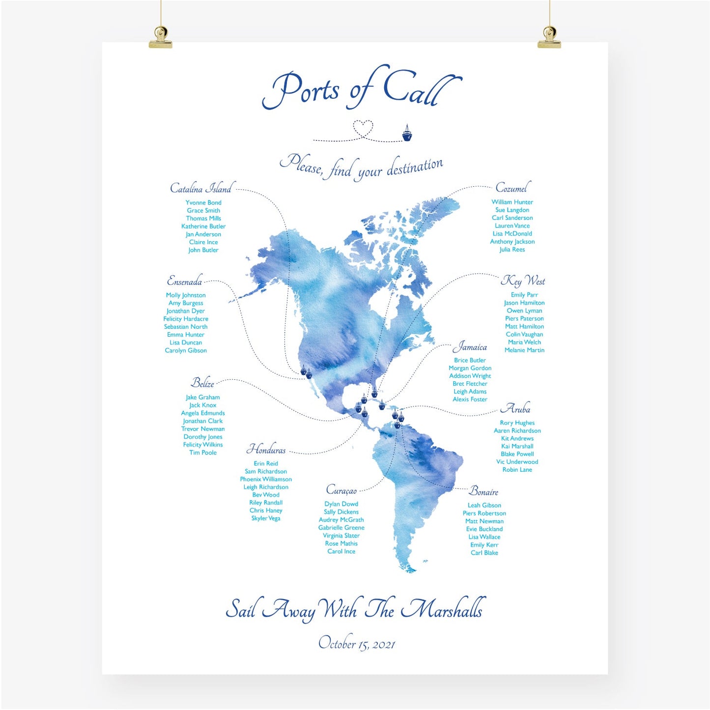 Custom Europe watercolor map seating chart, travel theme seating chart