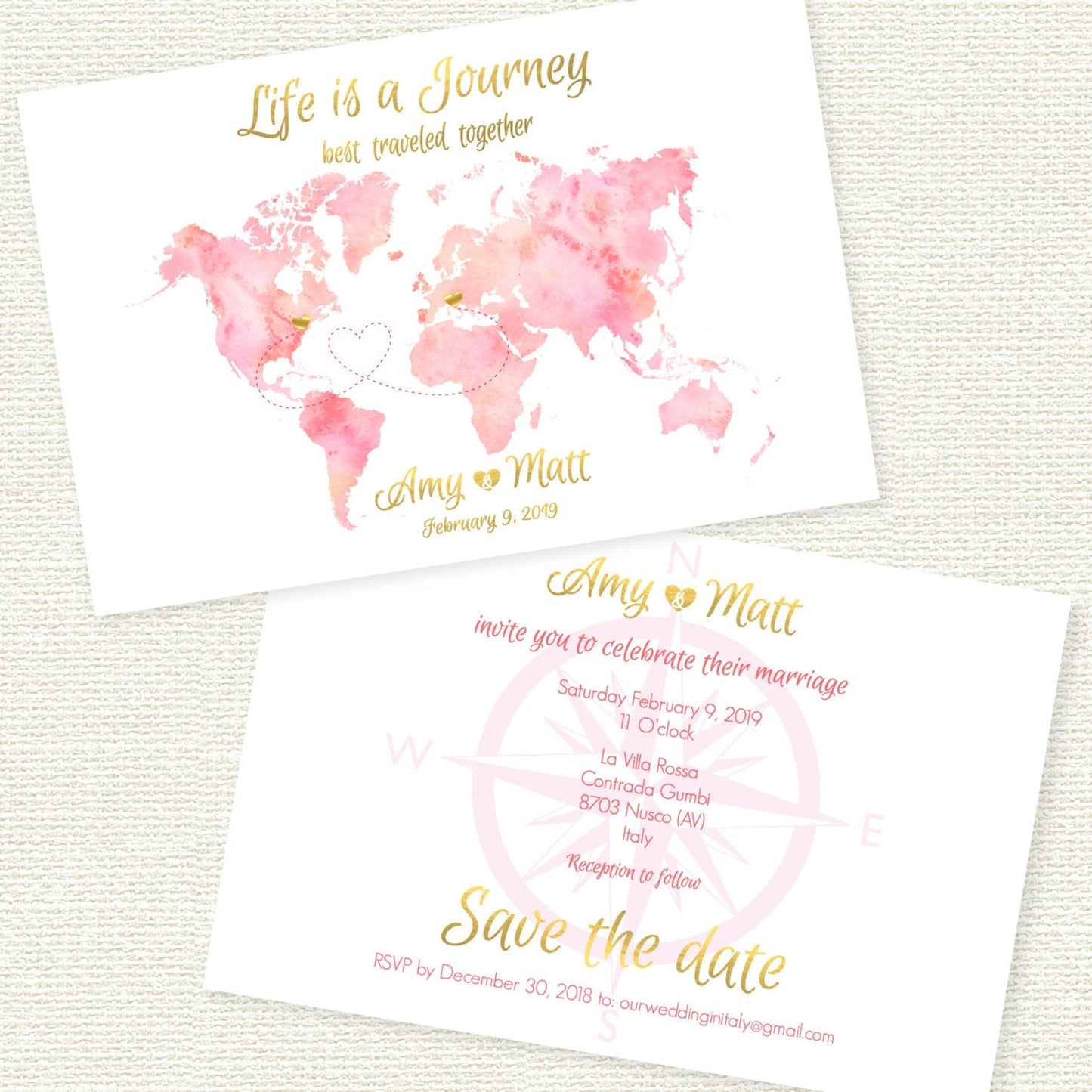 Destination wedding invite, Watercolor map wedding Save the Date, PDF & JPG files