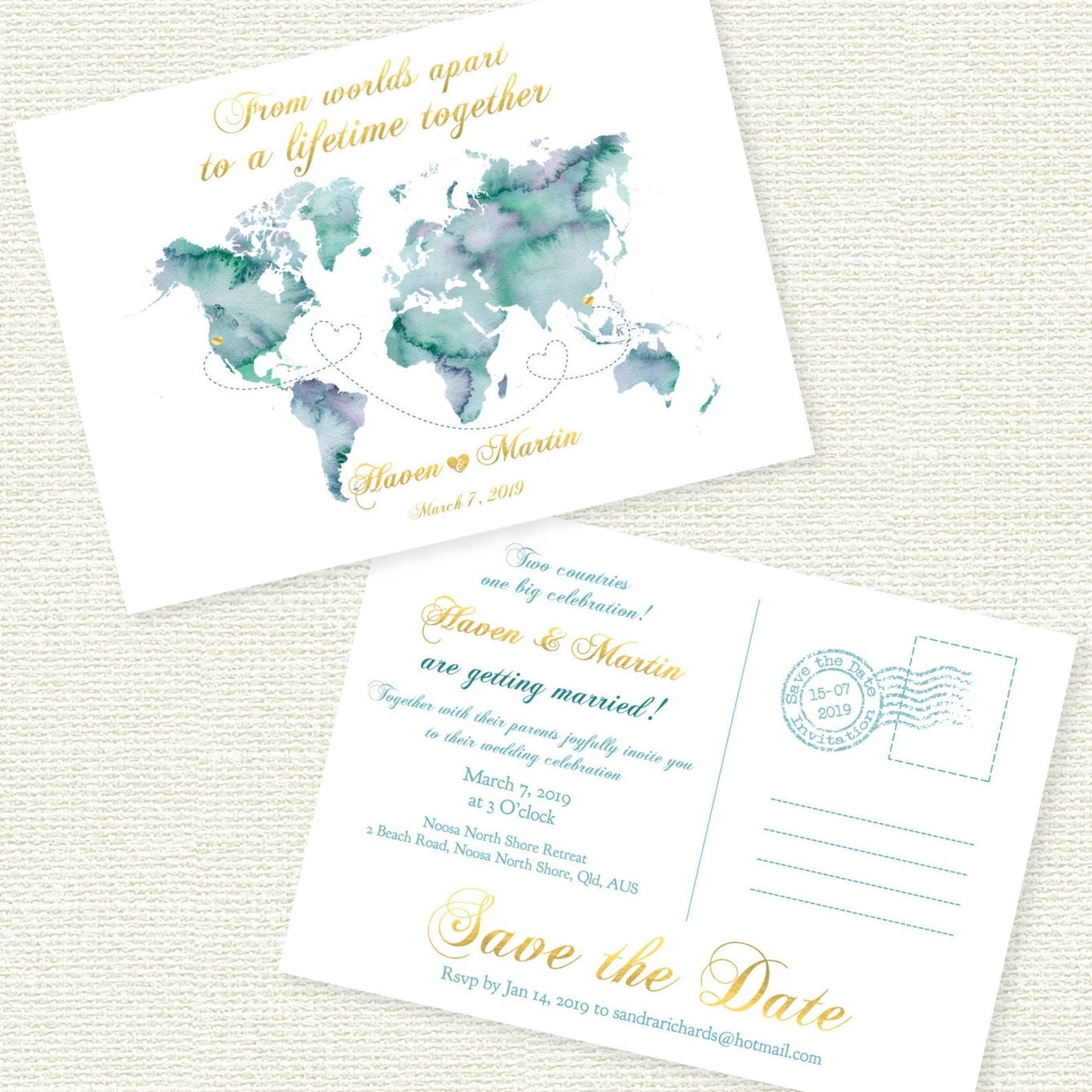 Destination wedding invite, Watercolor map wedding Save the Date, PDF & JPG files