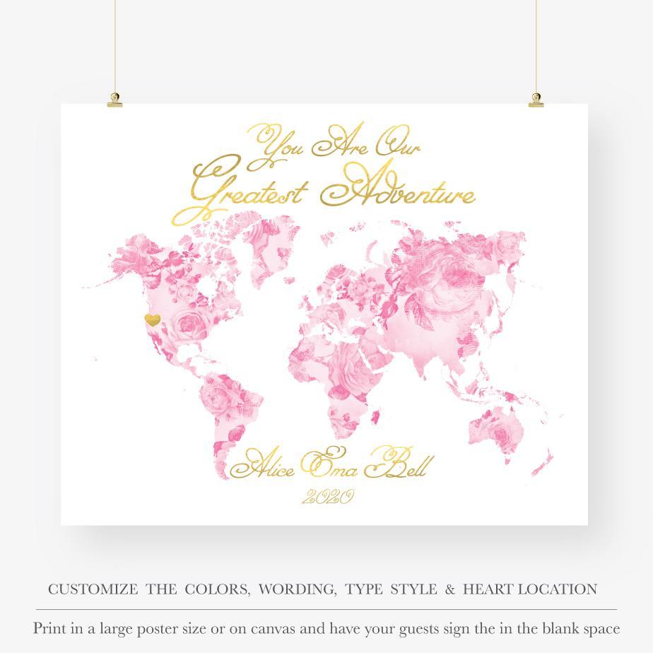 Baby shower map guest book alternative printable digital file download