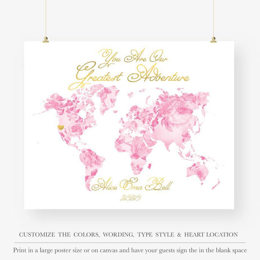 Baby shower map guest book alternative printable digital file download