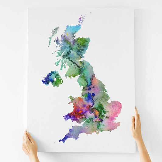 Watercolour United Kingdom Map Art Print, Digital Instant Download