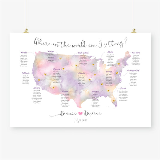 Travel theme wedding table plan USA map seating chart printable file