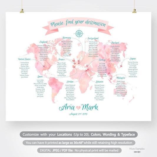 Where in the world are you sitting printable world map wedding seating chart