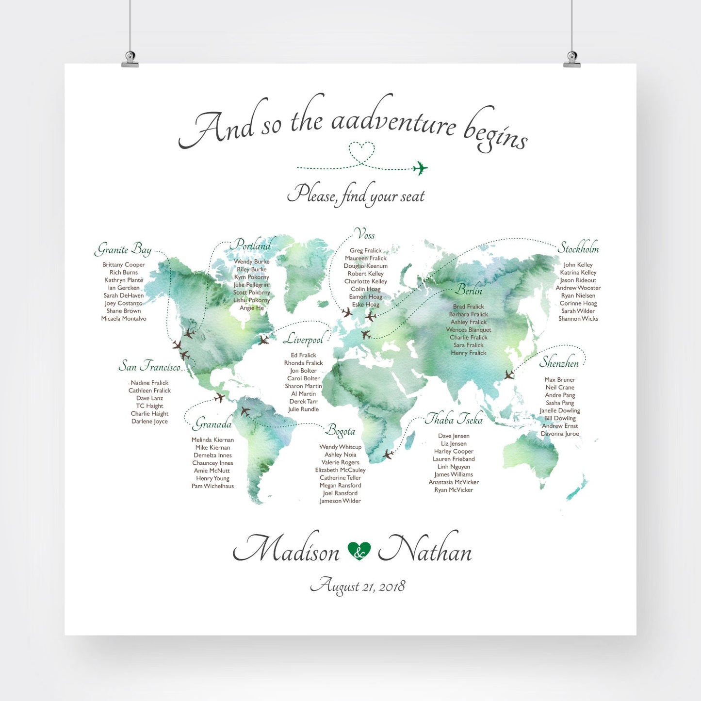 Wedding table chart travel theme map seating chart printable file